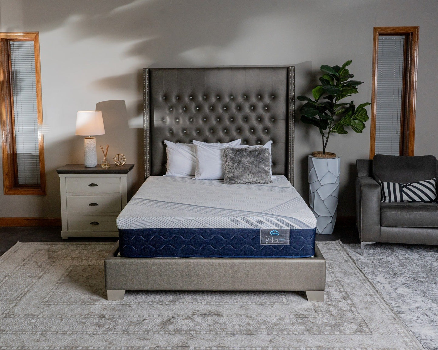 Snuz Gray Stone 11" Medium Firm Mattress Made in USA, Medium Plush Comfort with AdaptaFlex™ Pocket Coil Support, Breathable Stretch Knit Fabric, CertiPUR-US® Certified, Compressed Mattress