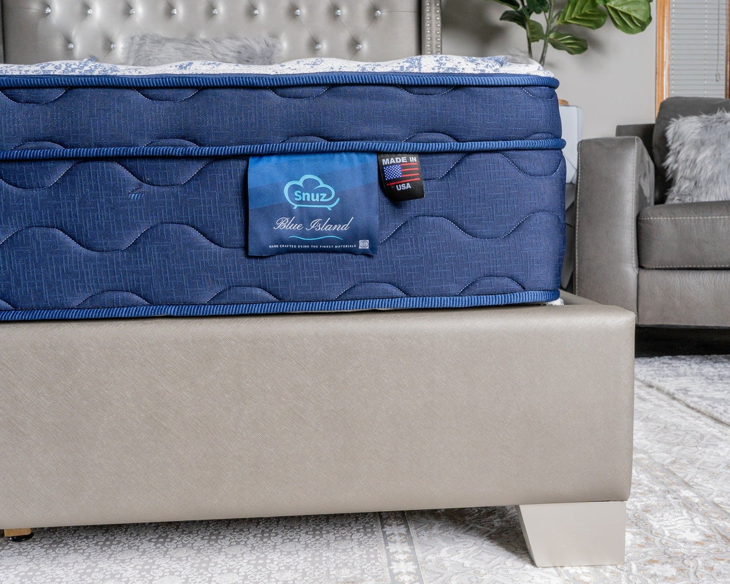 Snuz Blue Island 12” Euro Top Mattress Made in USA, Medium Plush Comfort with AdaptaFlex™ Pocket Coil Support, Breathable Stretch Knit Fabric, CertiPUR-US® Certified