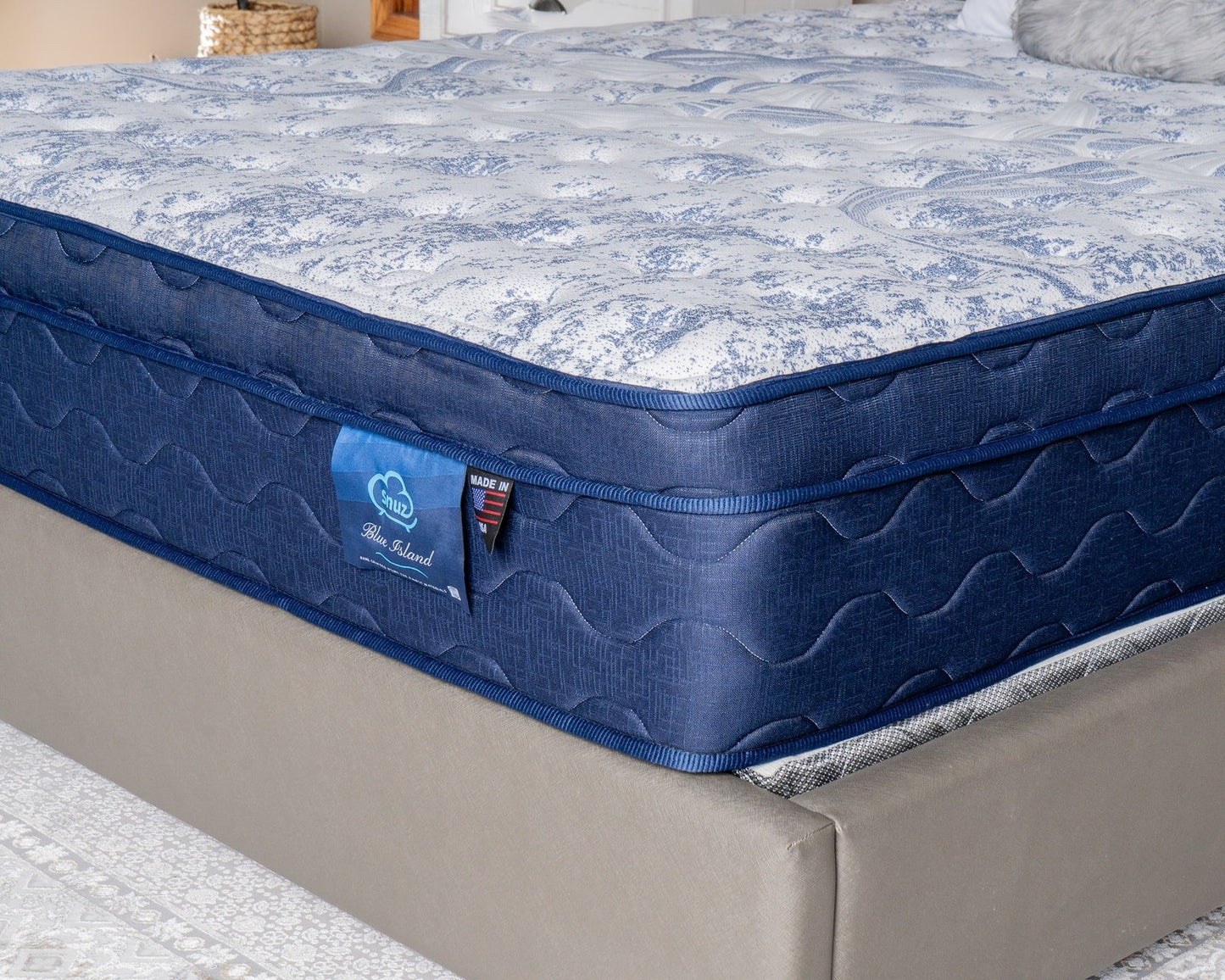Snuz Blue Island 12” Euro Top Mattress Made in USA, Medium Plush Comfort with AdaptaFlex™ Pocket Coil Support, Breathable Stretch Knit Fabric, CertiPUR-US® Certified