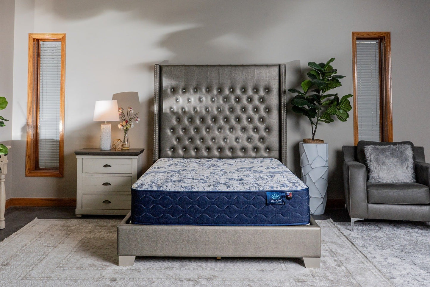 Snuz Blue Island 12” Tight Top Mattress Made in USA, Medium Plush Comfort with AdaptaFlex™ Pocket Coil Support, Breathable Stretch Knit Fabric, CertiPUR-US® Certified