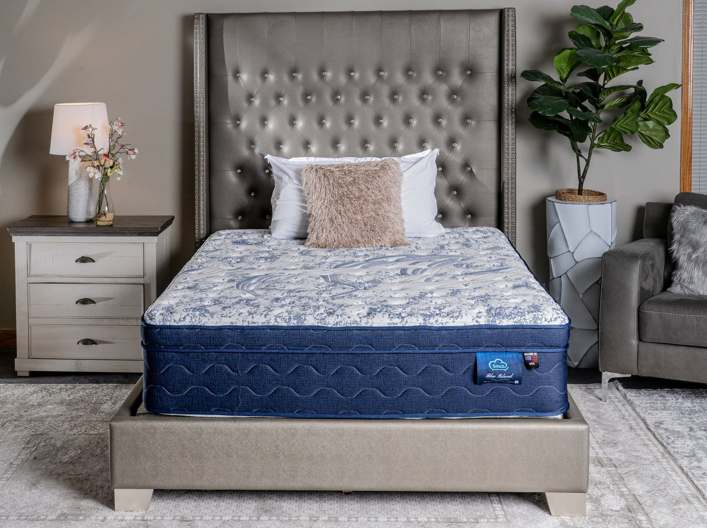Snuz Blue Island 14” Pillow Top Mattress, Medium Plush Comfort with AdaptaFlex™ Pocket Coil Support