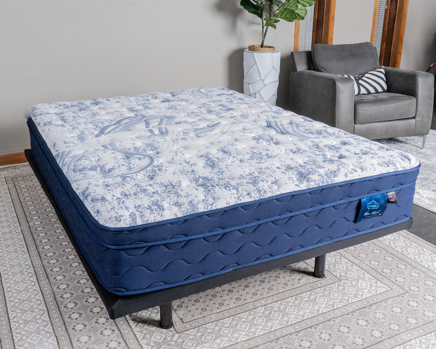 Snuz Blue Island 12” Euro Top Mattress Made in USA, Medium Plush Comfort with AdaptaFlex™ Pocket Coil Support, Breathable Stretch Knit Fabric, CertiPUR-US® Certified