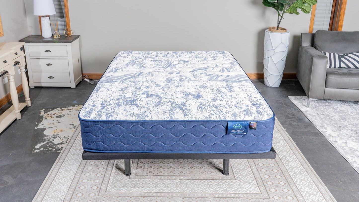 Snuz Blue Island 12” Tight Top Mattress Made in USA, Medium Plush Comfort with AdaptaFlex™ Pocket Coil Support, Breathable Stretch Knit Fabric, CertiPUR-US® Certified